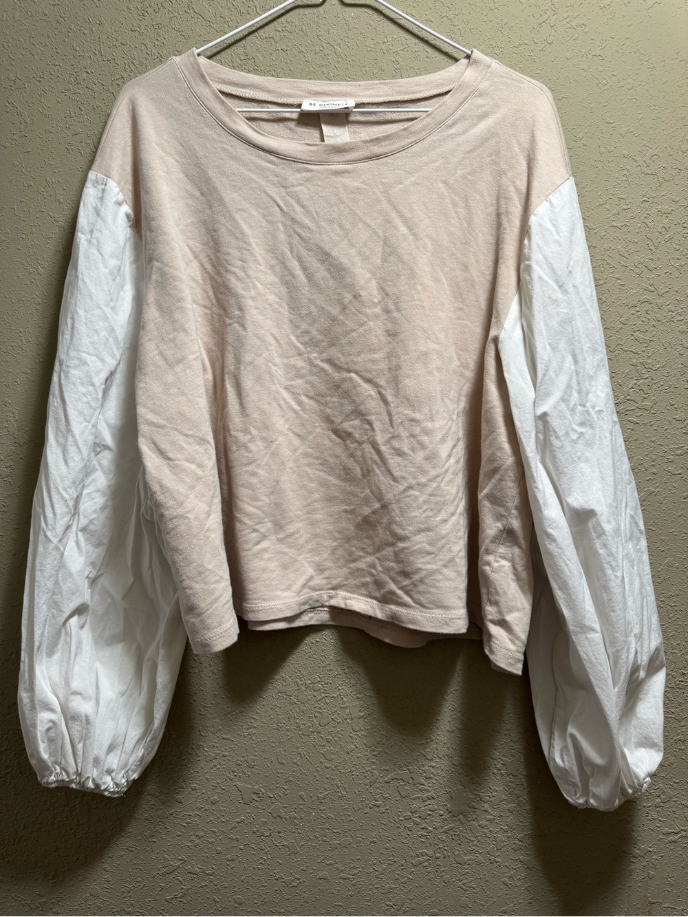 Madewell Beige Pullover with White Balloon Sleeves - Long Sleeve Tee